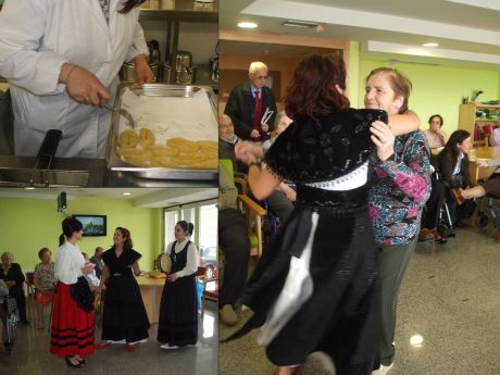 mayores disfrutando del baile y las panderetas